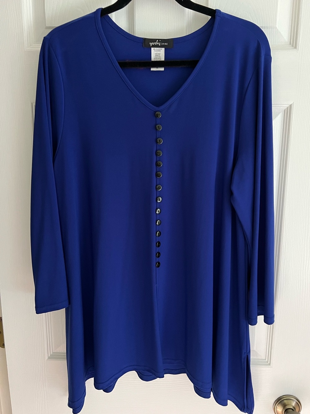 Yushi Women's Royal Blue V-Neck Tunic Top